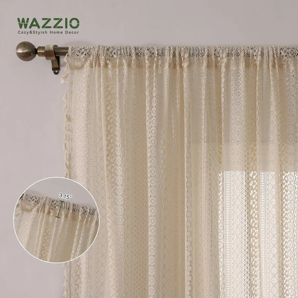 Boho Lace Curtains 2 Panels